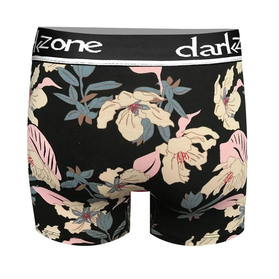 Çiçek desenli siyah erkek boxer, Darkzone marka, DZN2695 modeli, ön ve yan görünümü, klasik iç giyim