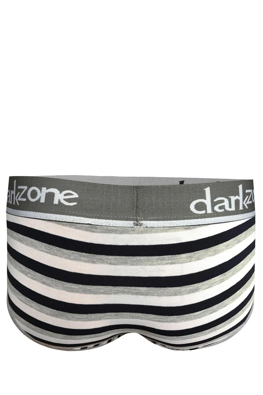 Çizgili desenli Darkzone erkek slip, siyah, beyaz ve gri tonlarında, marka logolu, hipster stilinde erkek iç giyim