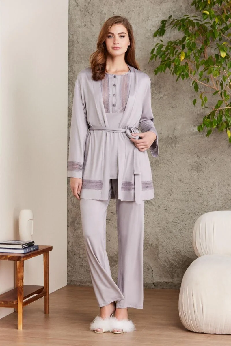 Pierre Cardin Dantelli Penye 3'lü Lohusa Pijama Takımı - 2800 Royal Pijama Takımları Toptan