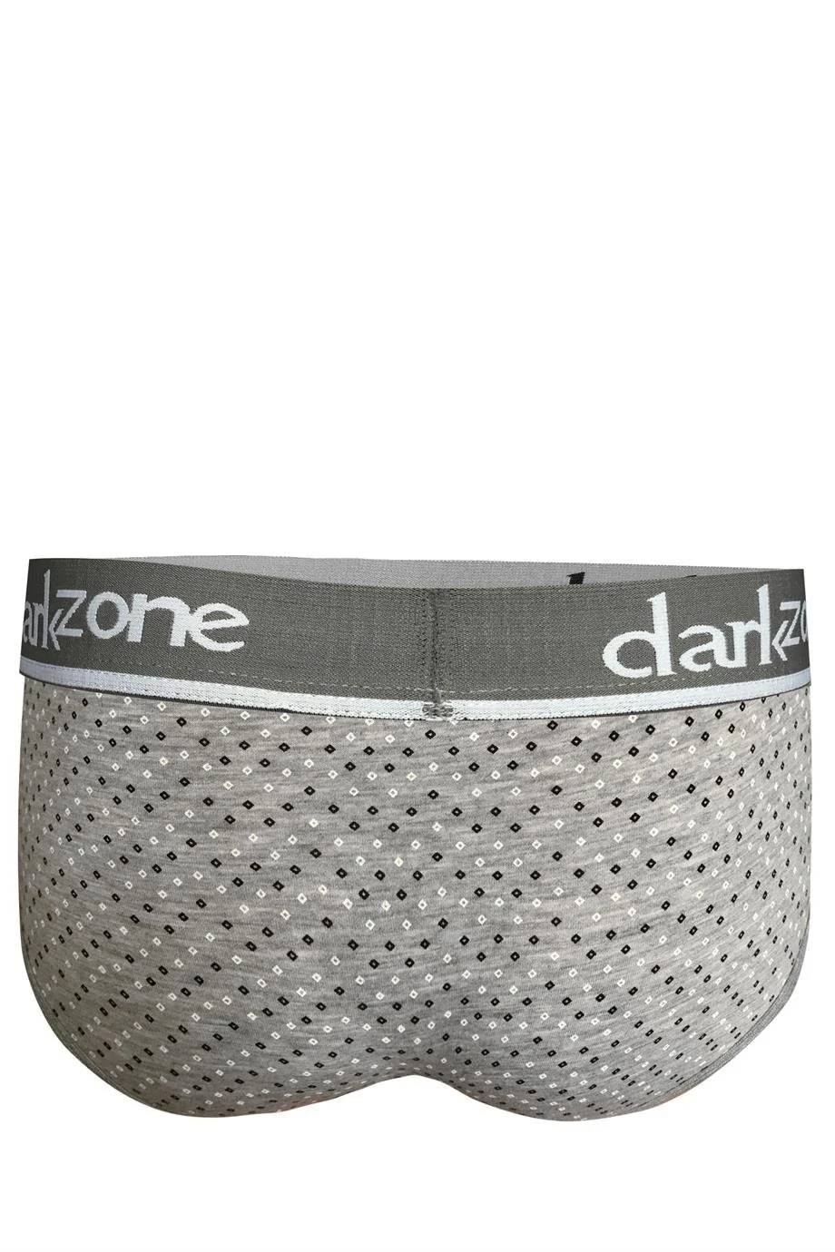 Desenli gri hipster erkek slip, Darkzone marka, kare desenli, ön ve yan görünüm, erkek iç giyim ürünü