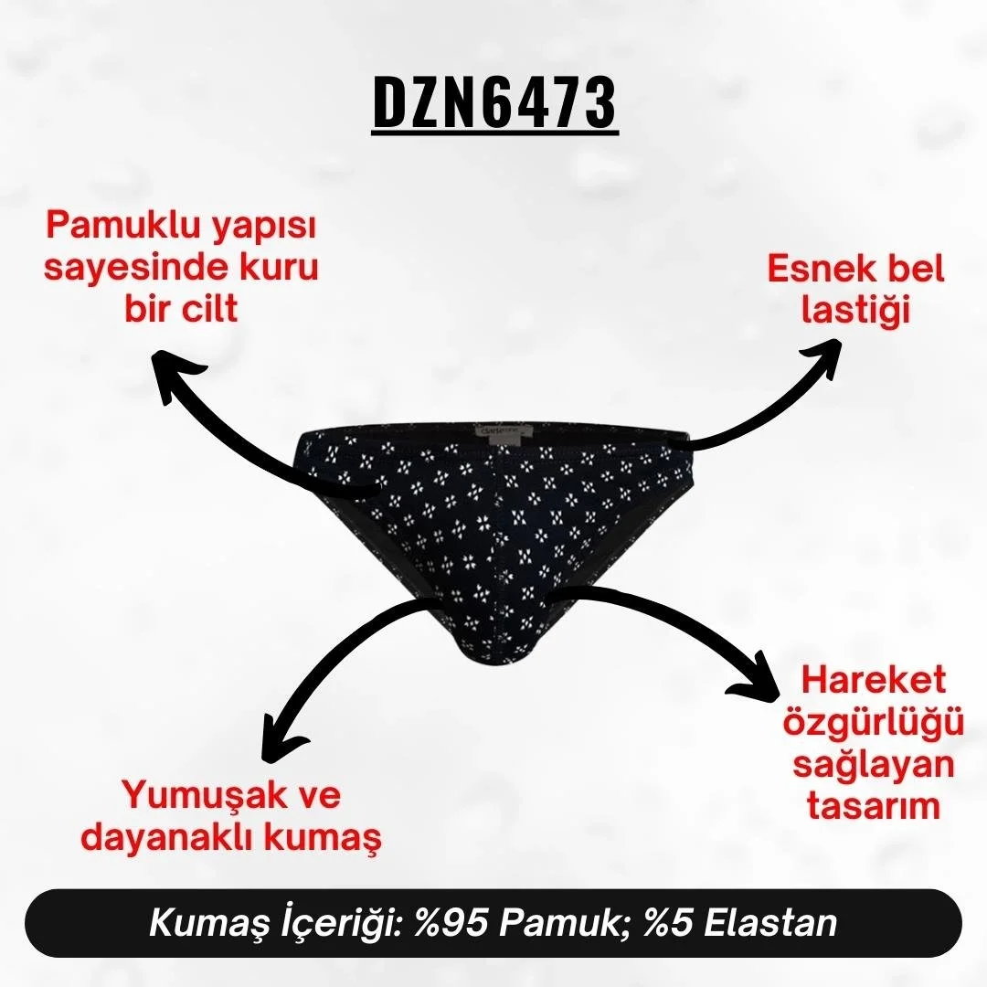 Desenli lacivert erkek slip, DZN6473 modeli, Darkzone markası, beyaz çiçek desenli, ön görünüm, erkek iç giyim