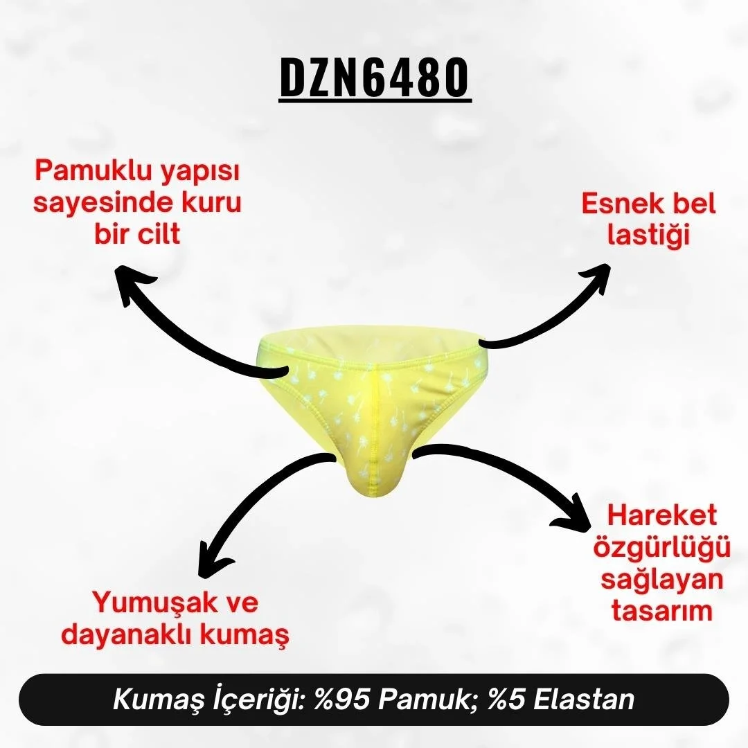Desenli sarı erkek slip, DZN6480 modeli, Darkzone markası, palm mevsim deseni, ön görünüm, beyaz arka plan