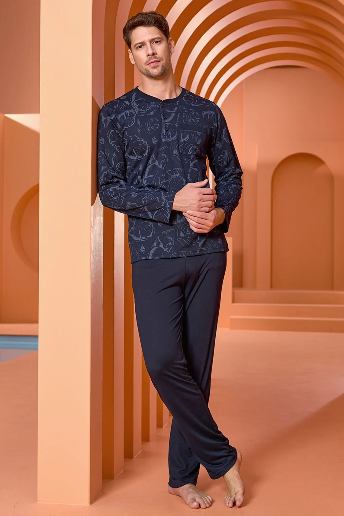 Cossy By Aqua Desenli Uzun Kol Pijama Takımı Cossy By Aqua 25457 Pijama Takımı Toptan