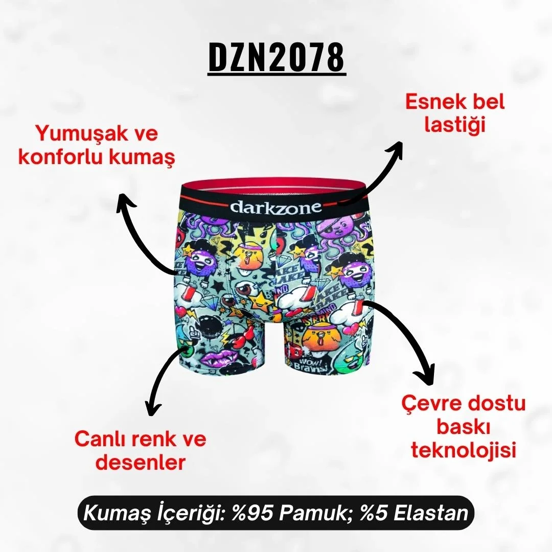 Darkzone Emoji Desenli Dijital Baskılı Boxer, renkli karikatürlerle süslü erkek iç çamaşırı, model DZN2078