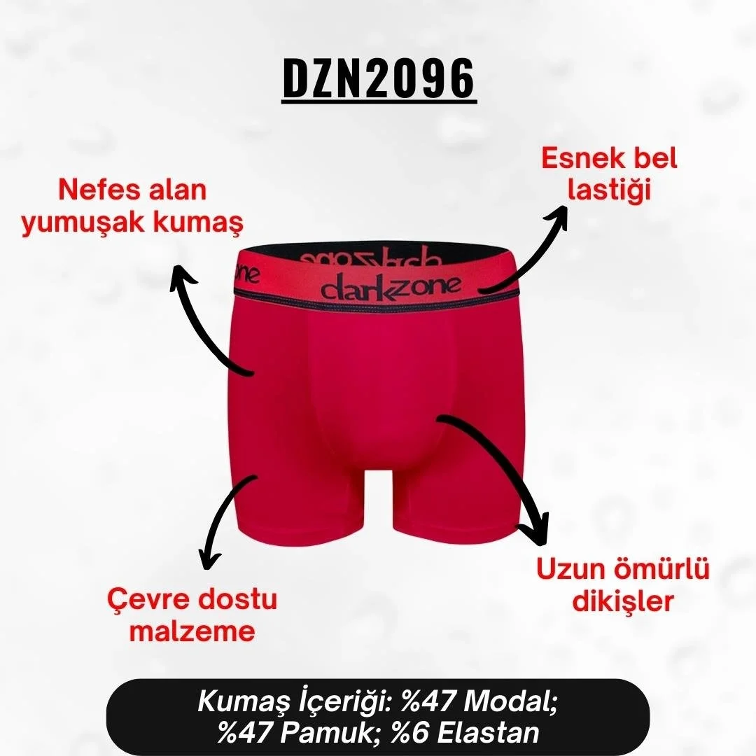 Erkek kırmızı modal boxer, Darkzone markası, ön görünüm, siyah detaylı elastik bel, erkek iç giyim ürün fotoğrafı