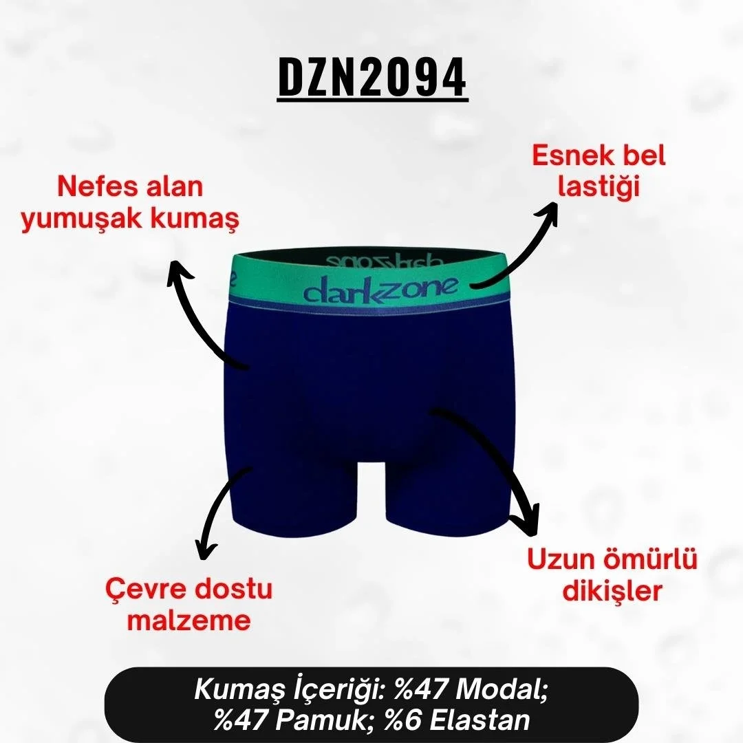 Erkek lacivert modal boxer, Darkzone marka, ön görünüm, yeşil etiketli, erkek iç giyim, DZN2094 modeli