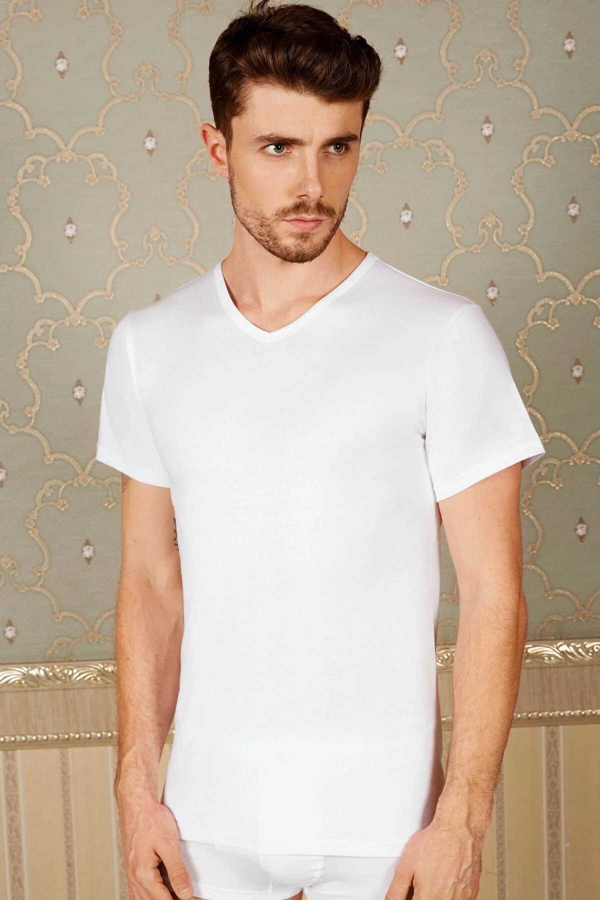 Anıl Erkek Pamuklu Kısa Kol V-Yaka Klasik Fanila T-Shirt (0316) Atlet Toptan