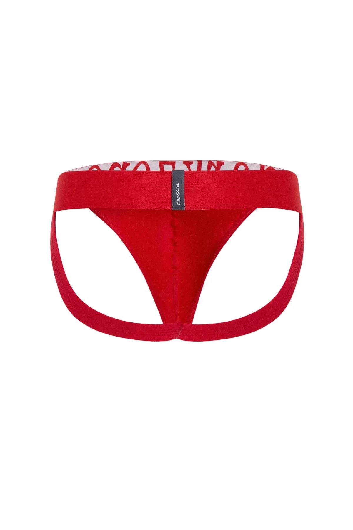 Açık kırmızı Darkzone erkek jockstrap, fantezi arka tasarım, marka logosu ile detaylı ürün görseli