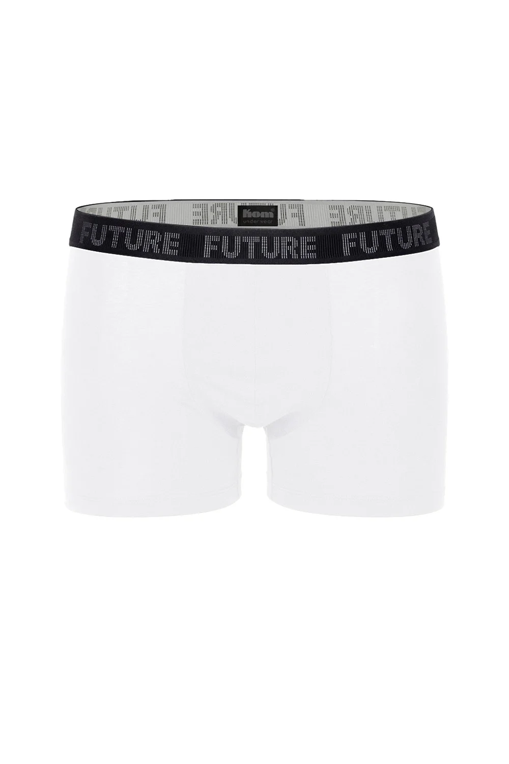 Futuna 3'lü Erkek Boxer, kom marka siyah, beyaz ve gri renklerde, 'FUTURE' yazan elastik bel, erkek iç giyim seti