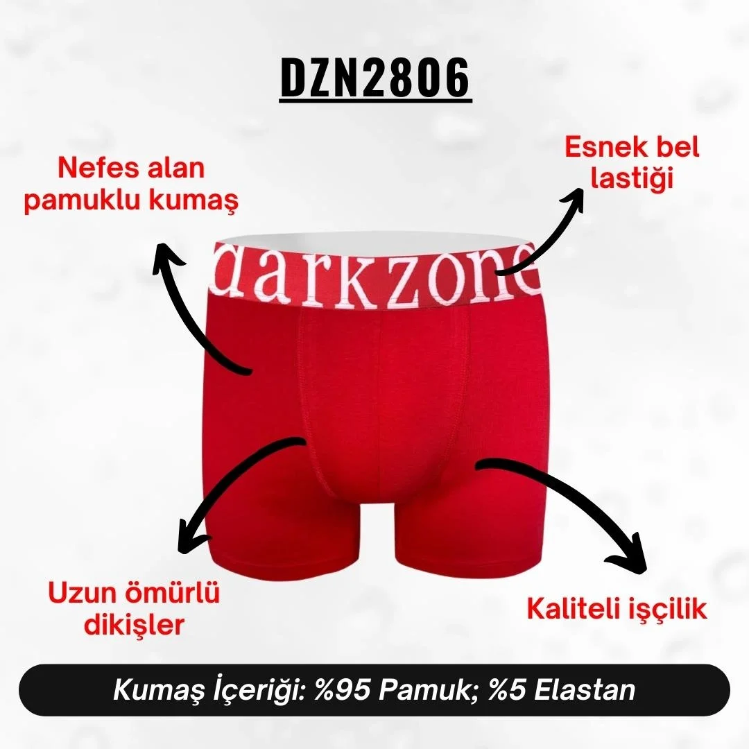 Kırmızı geniş lastikli erkek boxer, Darkzone markası, ön görünüm, beyaz yazı detaylı, erkek iç giyim ürün fotoğrafı