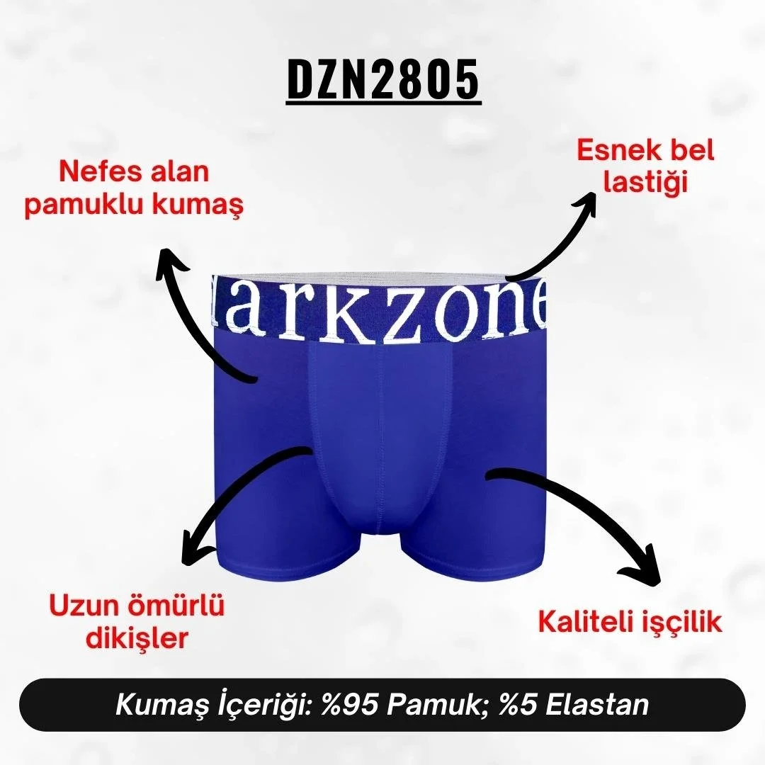 Darkzone marka mavi geniş lastikli erkek saks boxer, DZN2805 modeli, ön görünümü, marka yazısı detaylı