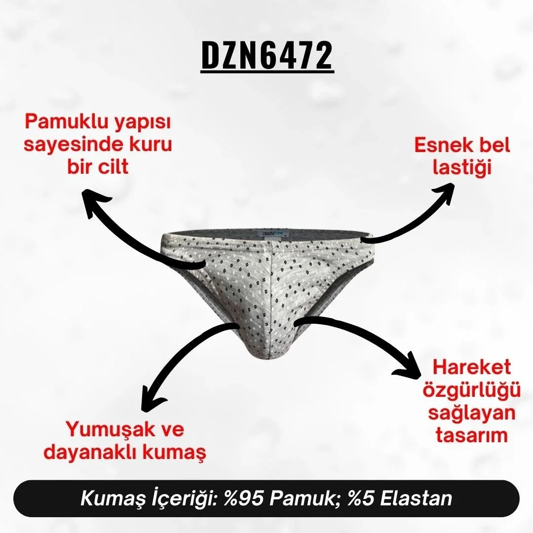 Geometrik desenli gri erkek slip, Darkzone markası, modern iç giyim, ön görünüm, beyaz arka plan