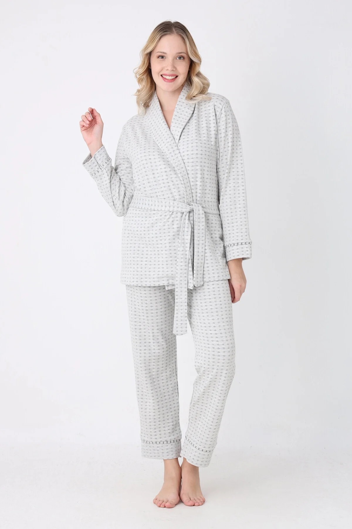 Nbb Gri Sabahlık Pijama Takım Pijama Takımları Toptan