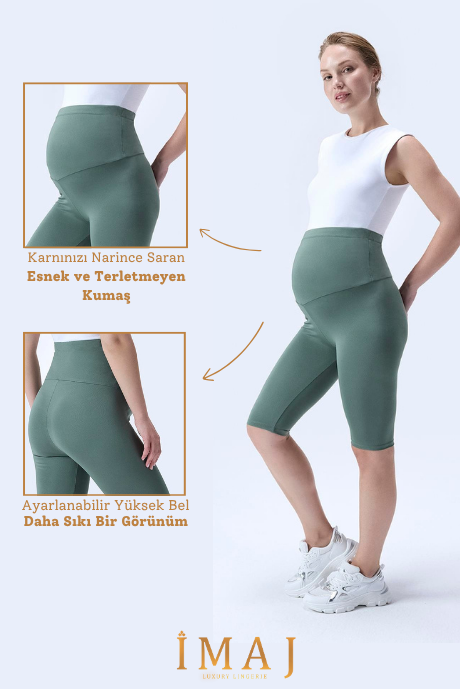 İmaj 349 Yeşil Renk Toparlayıcı ve Extra Esnek Etkili Yüksek Bel Hamile Tayt