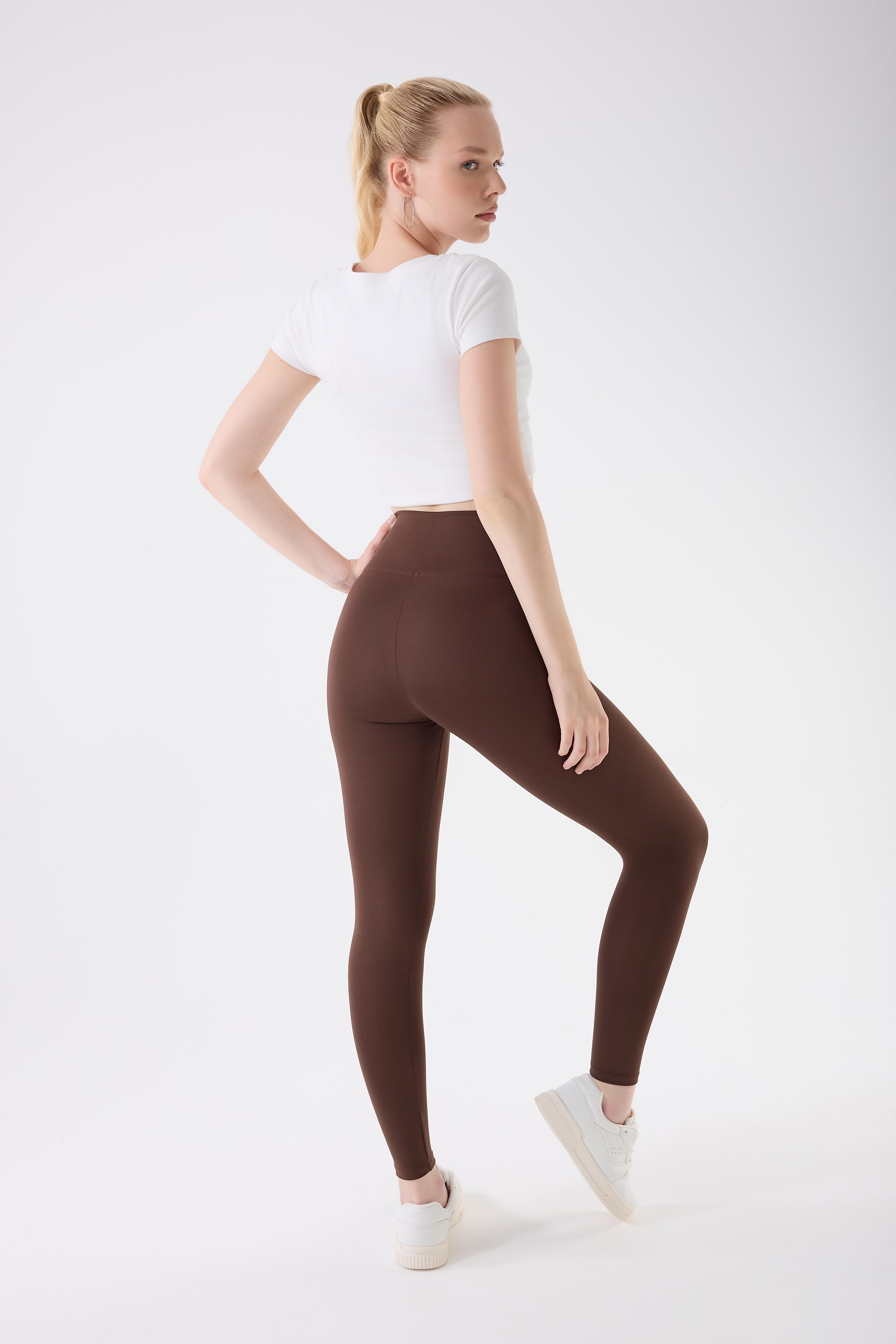 İmaj 706 Kahverengi Renk Ekstra Yumuşak Dokulu, Toparlayıcı ve Esnek Etkili Yüksek Bel Tayt