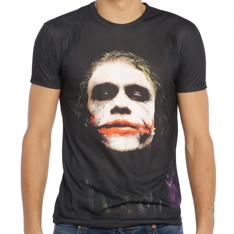 Joker desenli siyah 3D tişört, Darkzone marka erkek atlet giyim, ön görünüm, 3D baskı, klasik tişört modeli