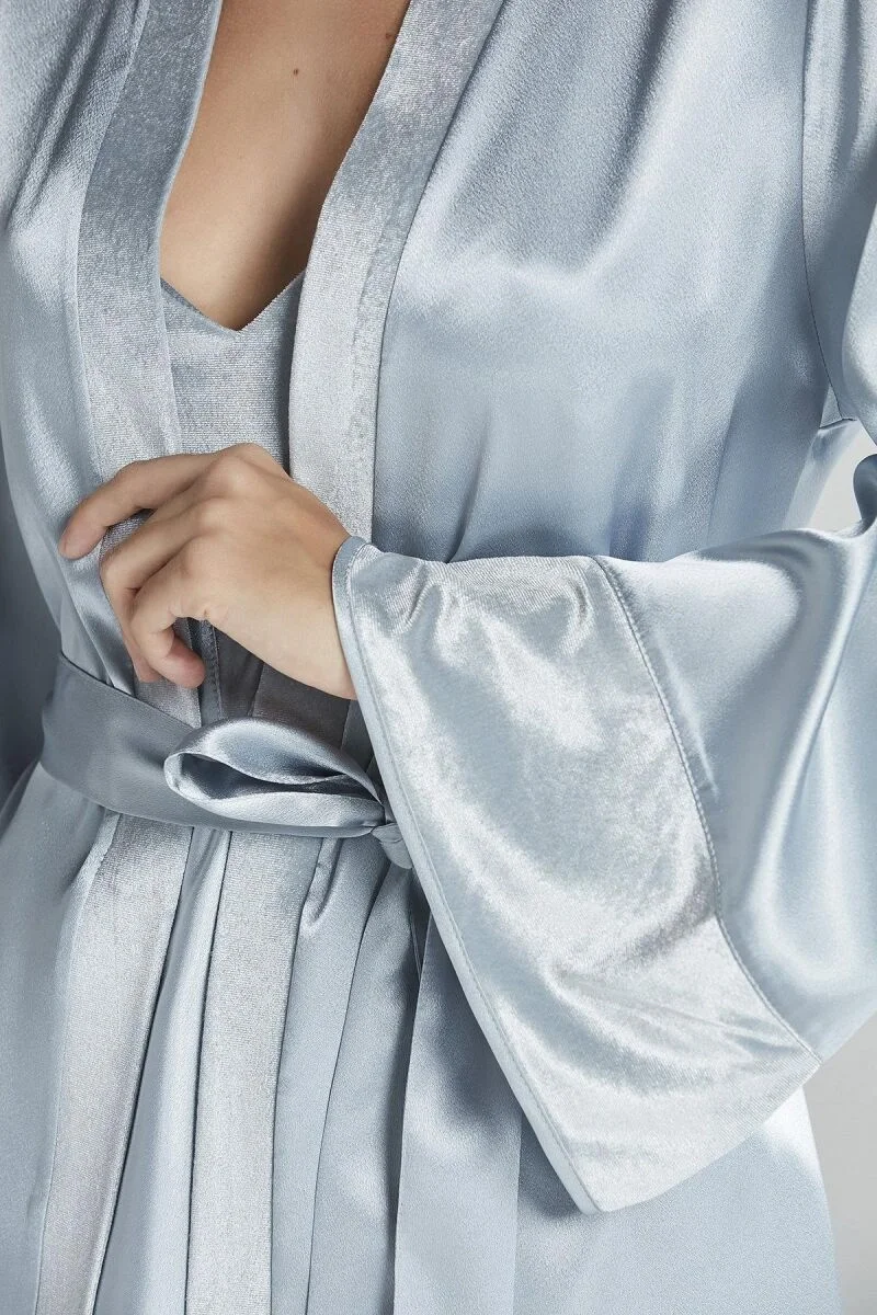 Mist renkli kadife saten 3'lü kadın pijama takımı, Pierre Cardin markası, uzun kollu ceketli ve pantolonlu pijama seti