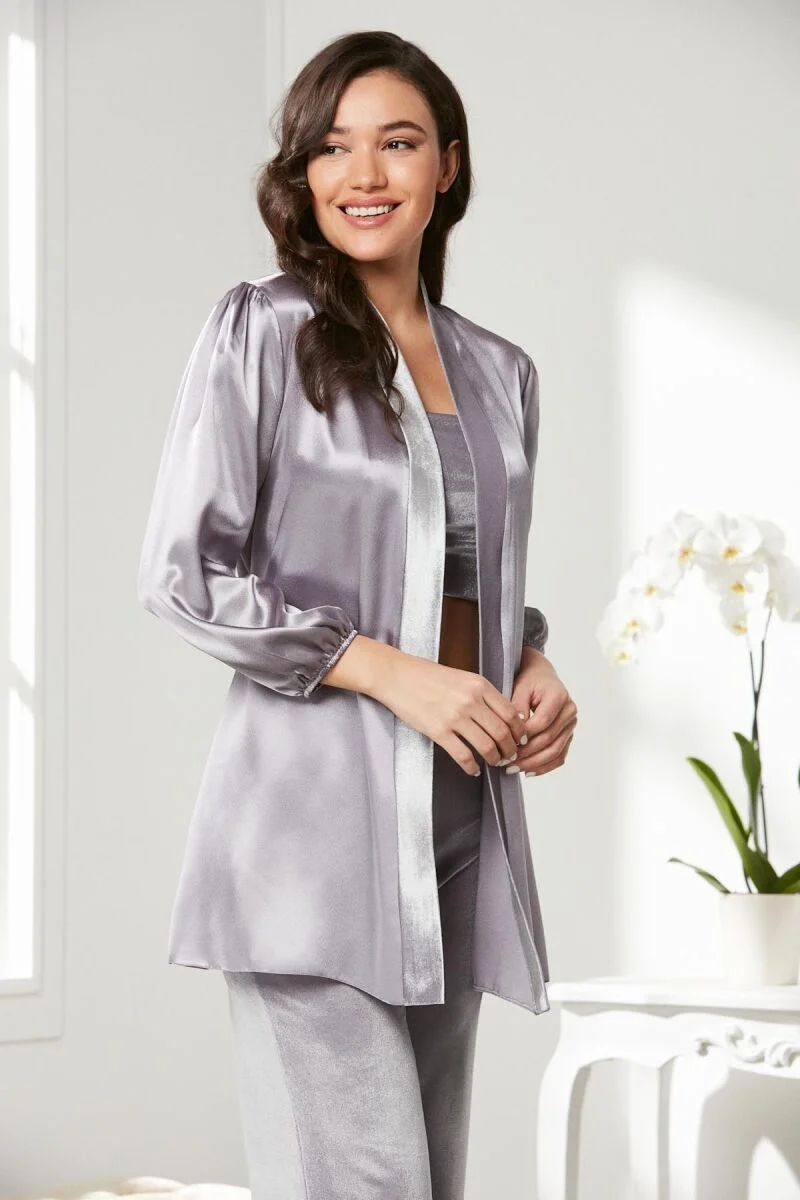 Pierre Cardin Kadife Saten 3'lü Kadın Pijama Takımı - 2050 Royal Pijama Takımları Toptan