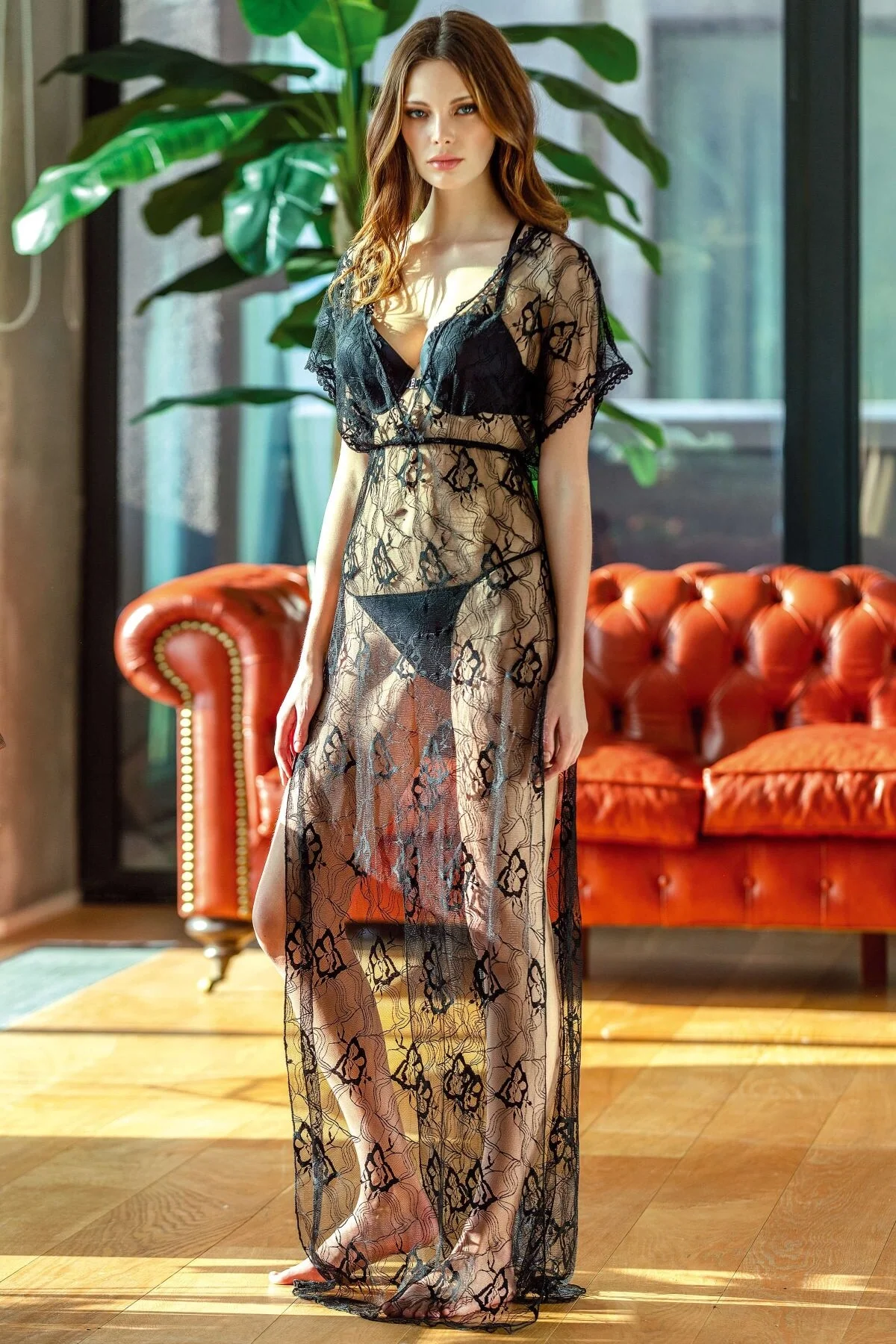 Anıl Kadın Dantelli Gecelik Balenli Destekli Dolgulu Önden Açılan Sütyen ve String 3'lü Takım (4741) Gecelik Toptan