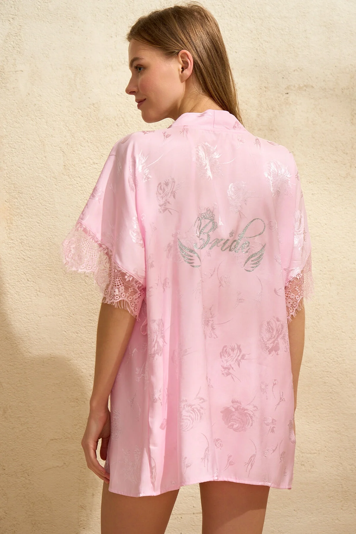 Anıl Kadın Saten Bride Baskılı Dantelli Sabahlık Balensiz Desteksiz Dolgusuz Bralet Sütyen ve Şort 3'lü Takım (4777) Gecelik Toptan