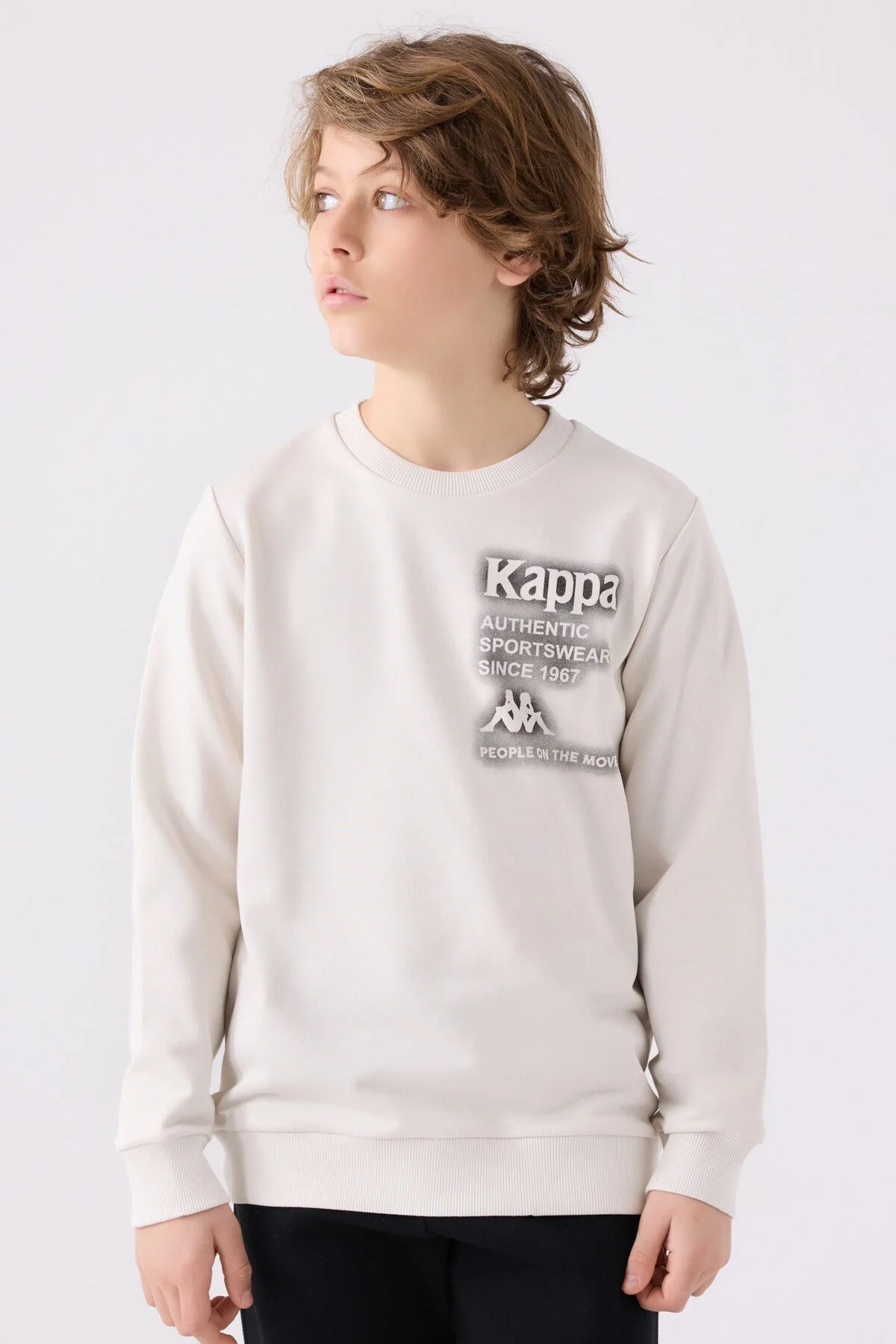 Kappa Erkek Çocuk Beyaz Sweatshirt, ön görsel, marka logosu, spor stil, çocuk giyim, Arnetta markası
