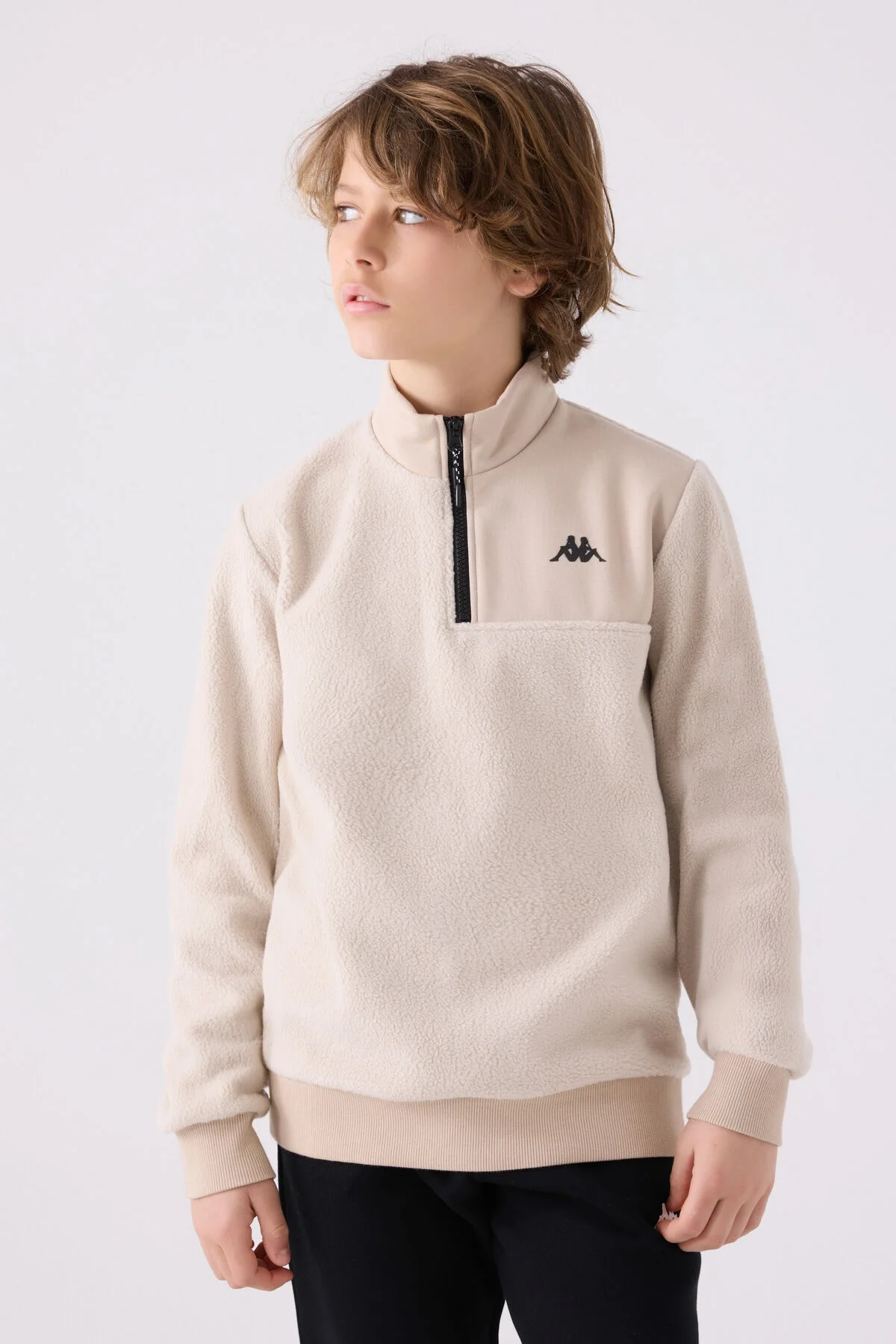 Kappa Erkek Çocuk Krem Sweatshirt, yarım zip, krem rengi, kışlık, çocuk giyim, Arnetta markası
