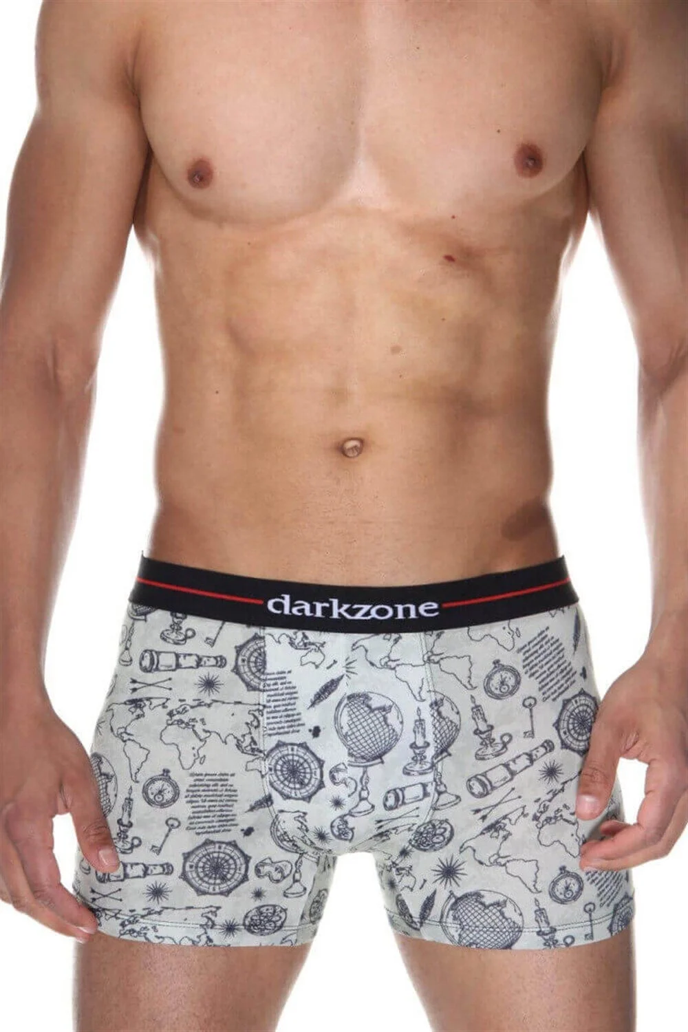Darkzone Keşif Desenli Erkek Boxer, dünya haritası ve eski navigasyon aletleri desenli, dijital baskı, DZN2068 modeli
