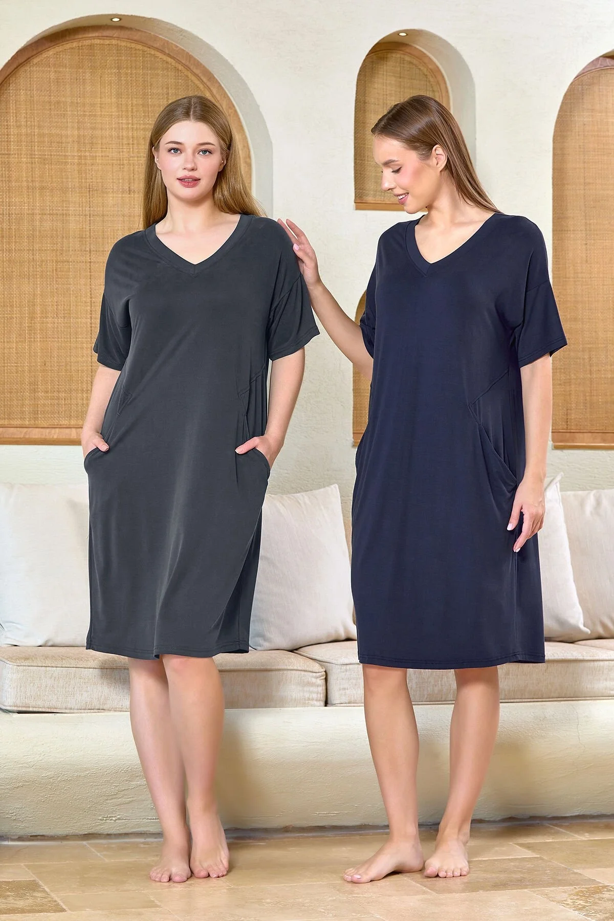 Cossy By Aqua Kısa Kol Cep Detay Elbise CossybyAqua 25561 Gecelik & Sabahlık Toptan