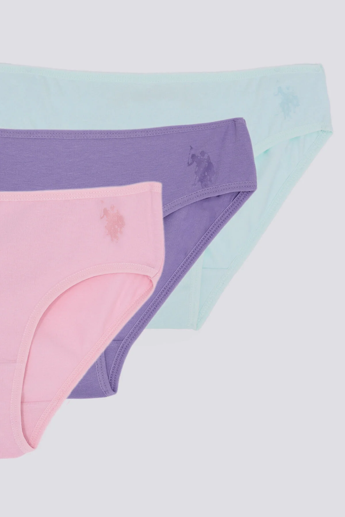 Açık nil, mor ve pembe renklerde kız çocuk slip külotları, Arnetta markası, yumuşak dokulu, ön görünümü