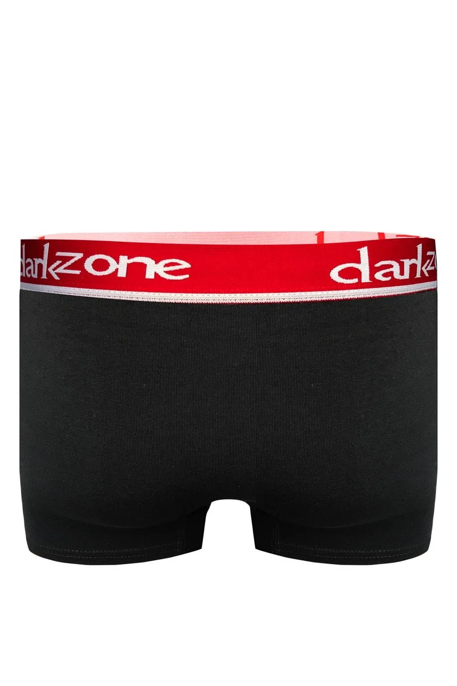 Klasik ön torbalı siyah erkek boxer, Darkzone marka, kırmızı elastik detaylı, erkek iç giyim ürün fotoğrafı