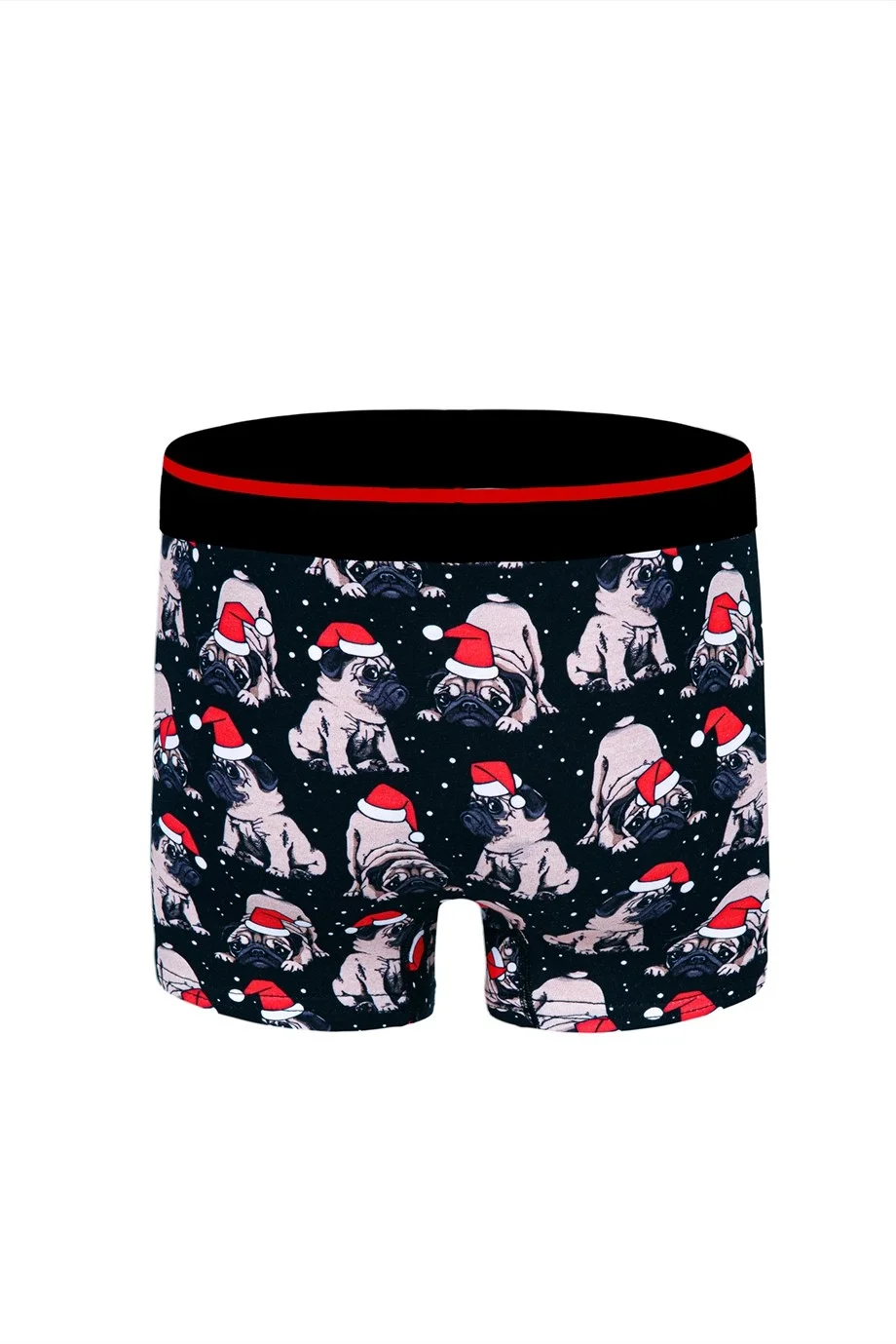 Köpek desenli yılbaşı erkek boxer, siyah zemin, kırmızı detaylı, Darkzone marka, dijital baskı, boxercik, Noel temalı iç giyim