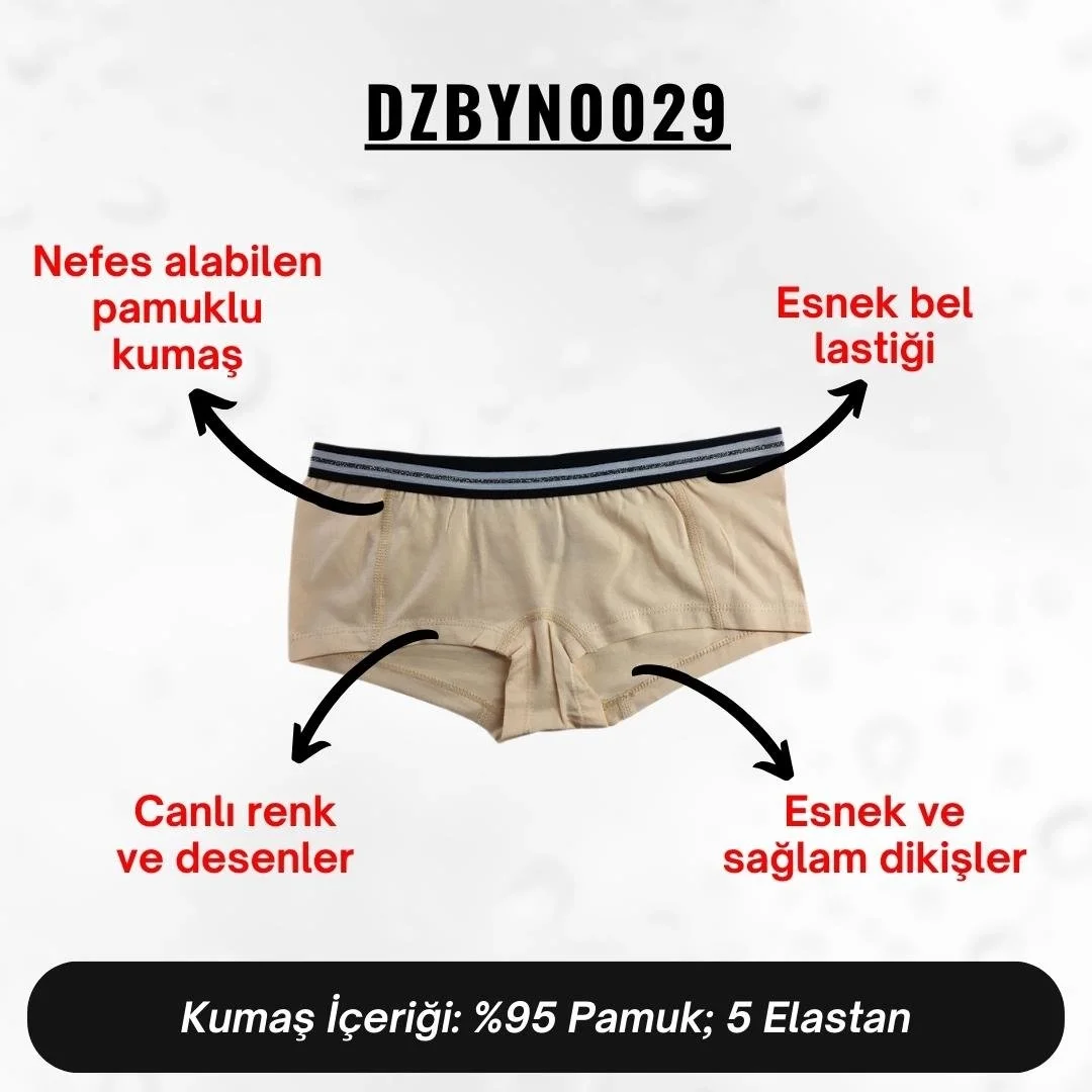 Krem rengi Darkzone marka kadın boxer iç çamaşırı, siyah ve gri desenli elastik bel, toptan satış