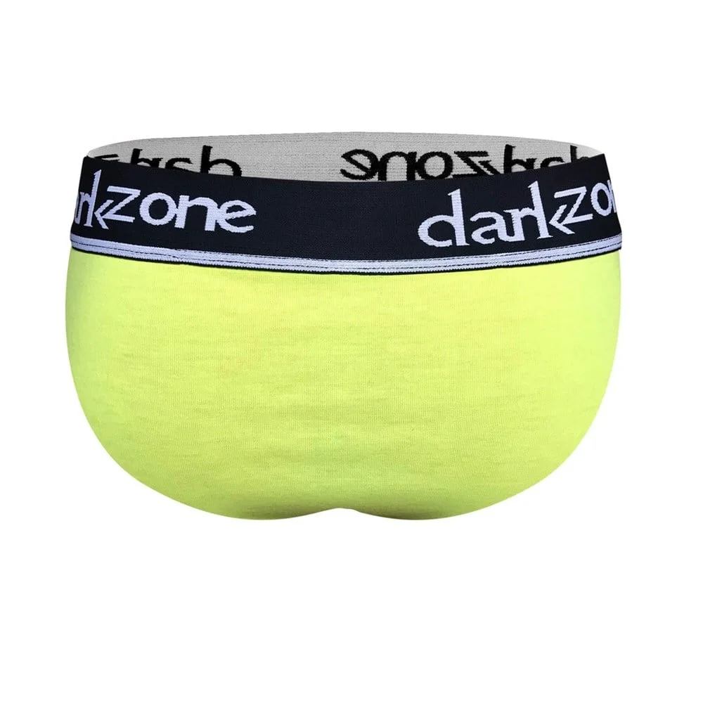 Neon sarı lastikli erkek slip, Darkzone markası, ön görünüm, siyah elastik band, erkek iç giyim ürünü