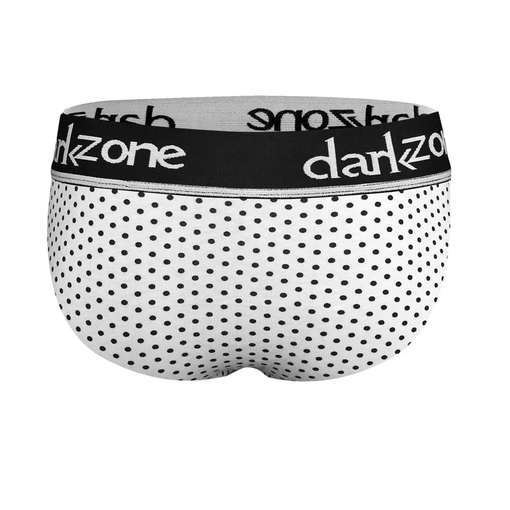 Beyaz lastikli nokta desenli erkek slip, Darkzone markası, ön ve yan görünüm, elastik bel bandı