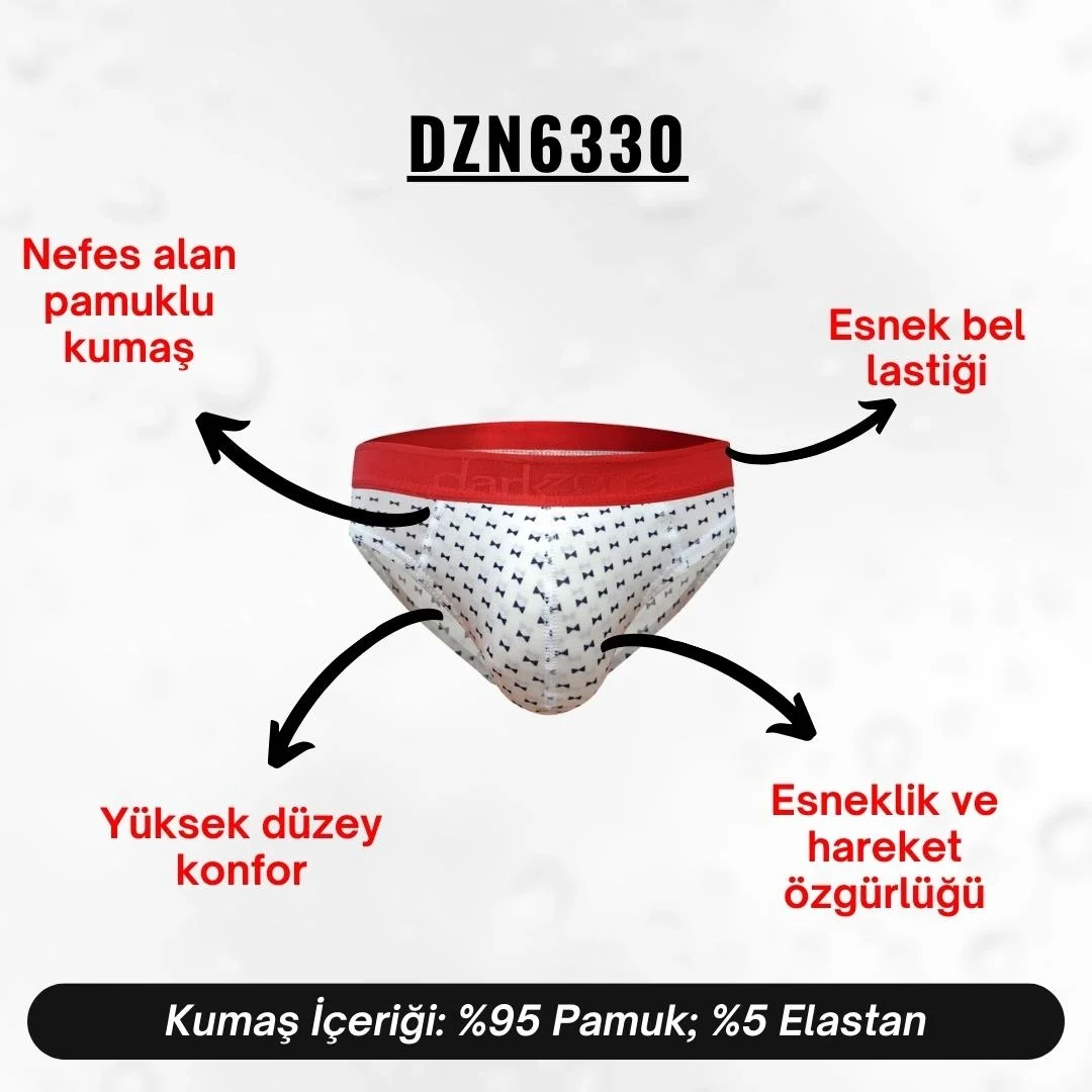 Beyaz lastikli papyon desenli erkek slip, Darkzone markası, kırmızı bel, erkek iç giyim, DZN6330 modeli