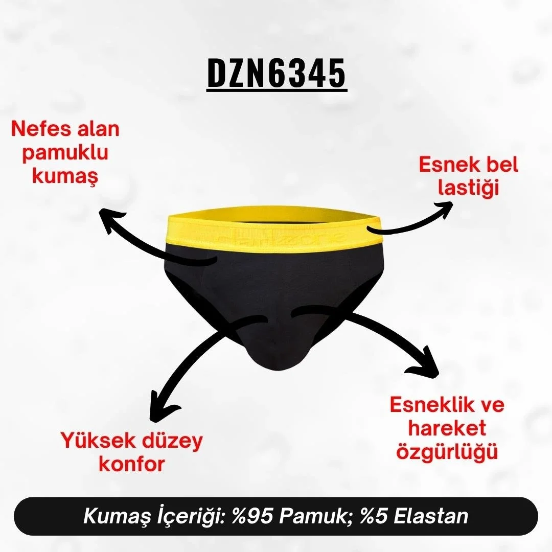 Siyah lastikli erkek slip, Darkzone markası, sarı elastik detaylı, erkek iç giyim ürün görseli