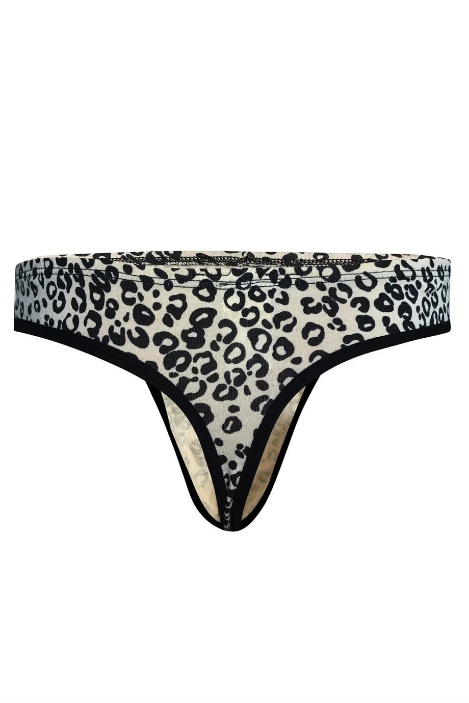 Leopar desenli erkek tanga, Darkzone markası, beyaz siyah motif, ön görünüm, slim fit, erkek iç giyim