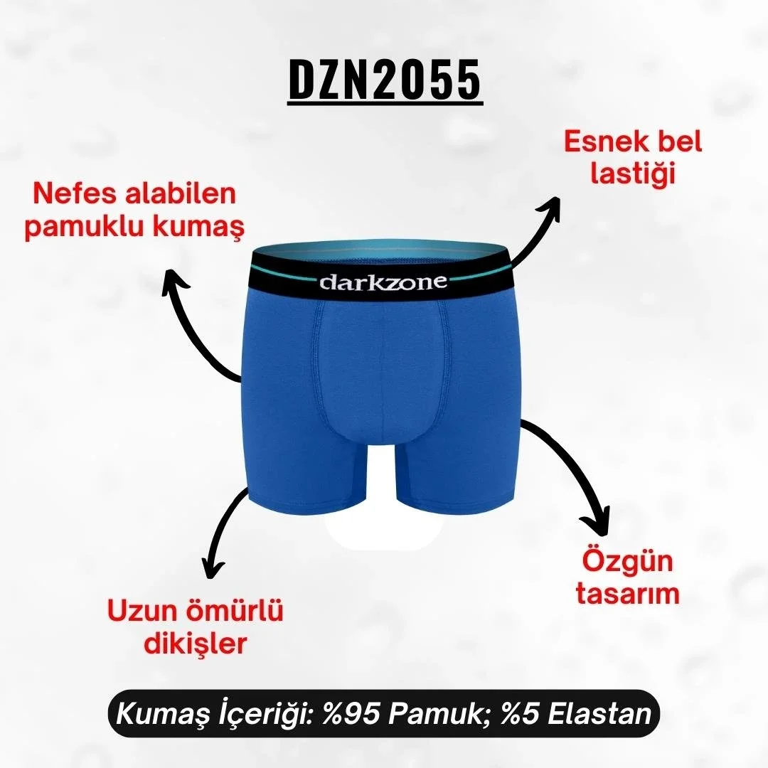 Darkzone Likralı Saks Erkek Boxer DZN2055, mavi renk, marka etiketi, ön görünüm, erkek iç giyim