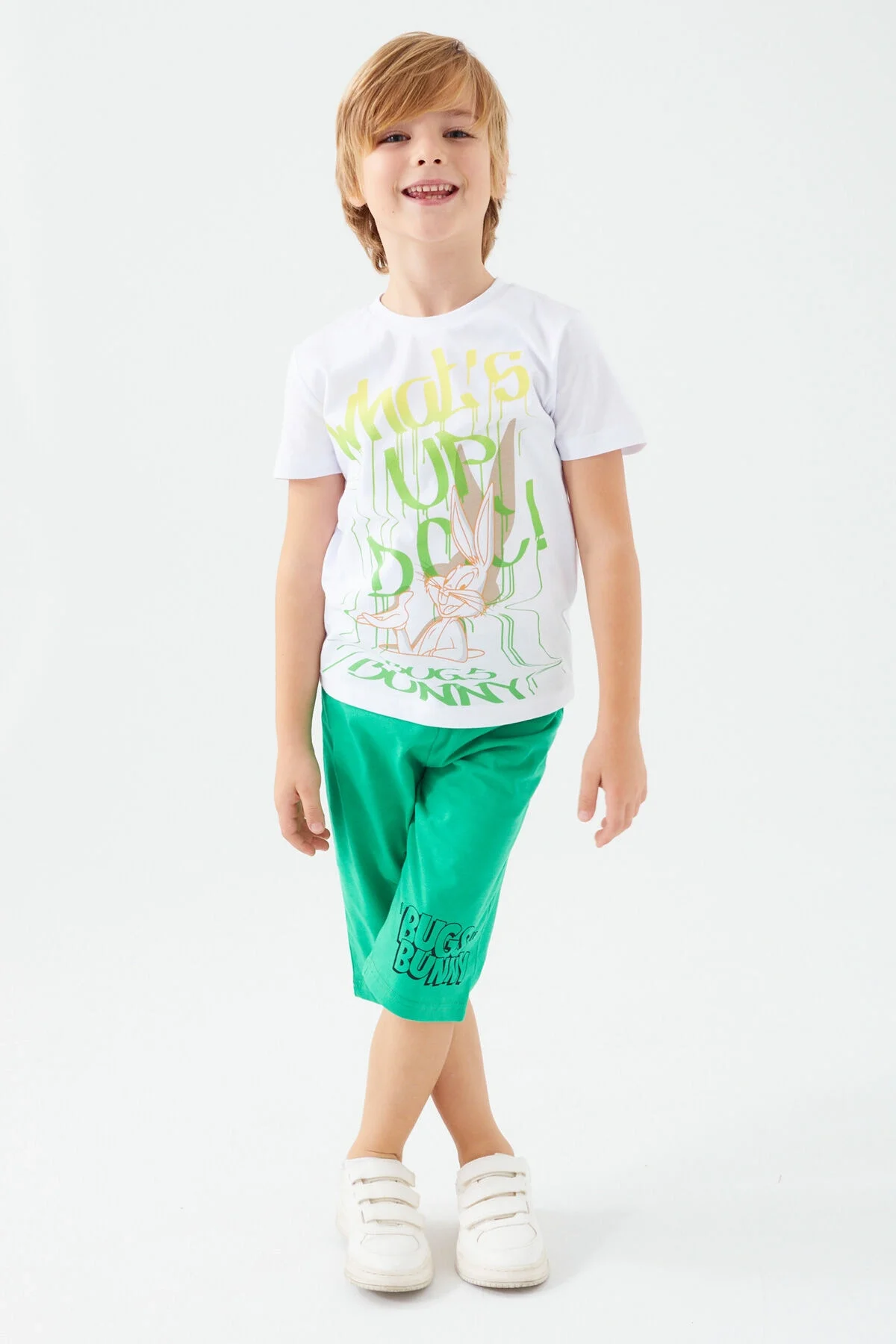 Arnetta Looney Tunes Erkek Çocuk Beyaz Kapri Takım Kapri Takım Toptan