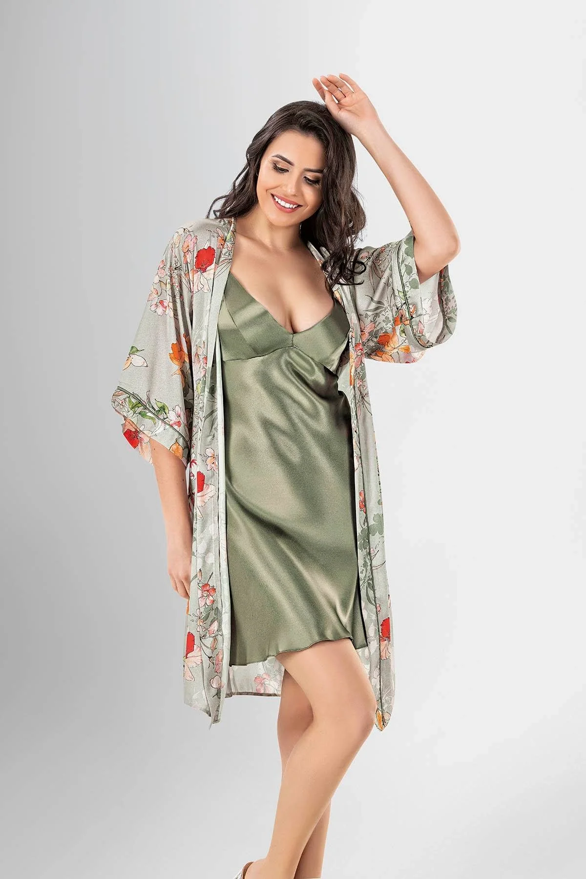 Ahu Loriva 2 li Kısa Sabahlık Takımı Desenli 1912 Sabahlık Toptan