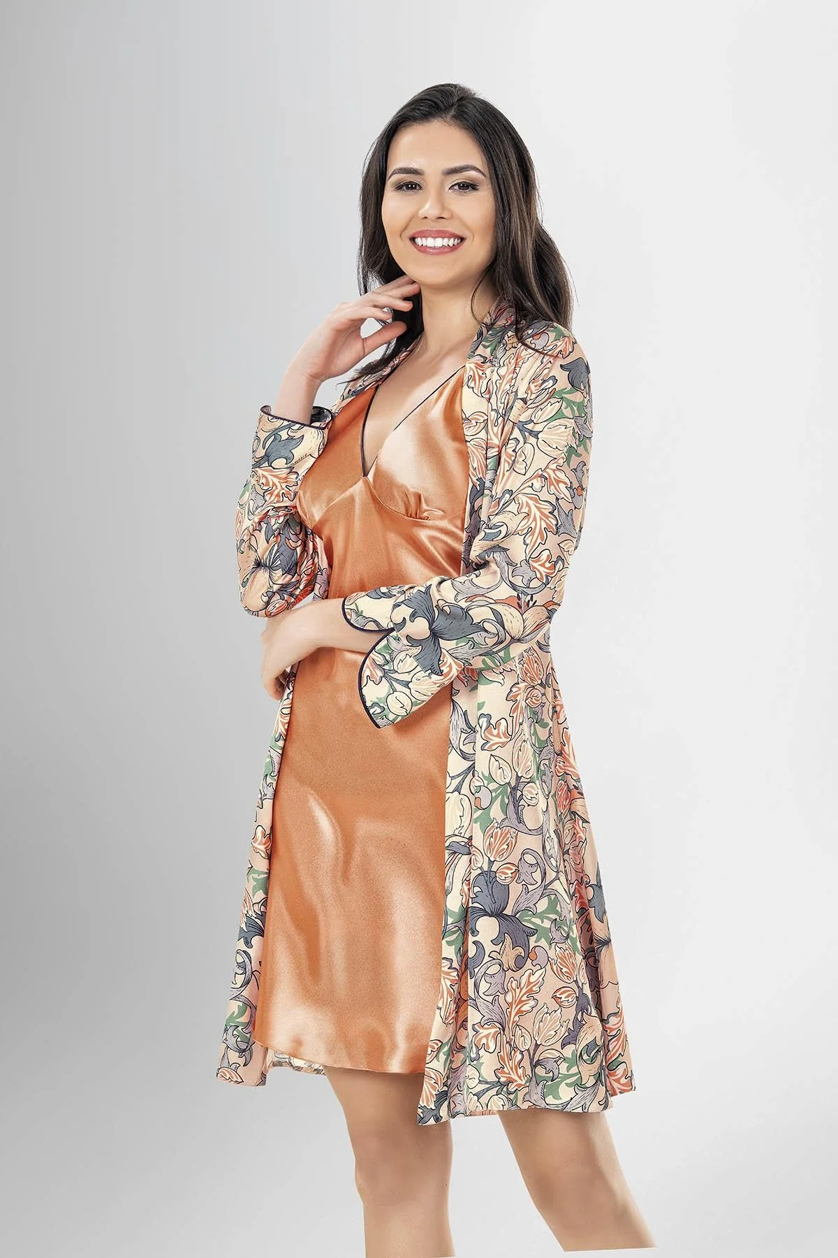 Ahu Loriva 2 li Kısa Sabahlık Takımı Desenli 1932 Sabahlık Toptan