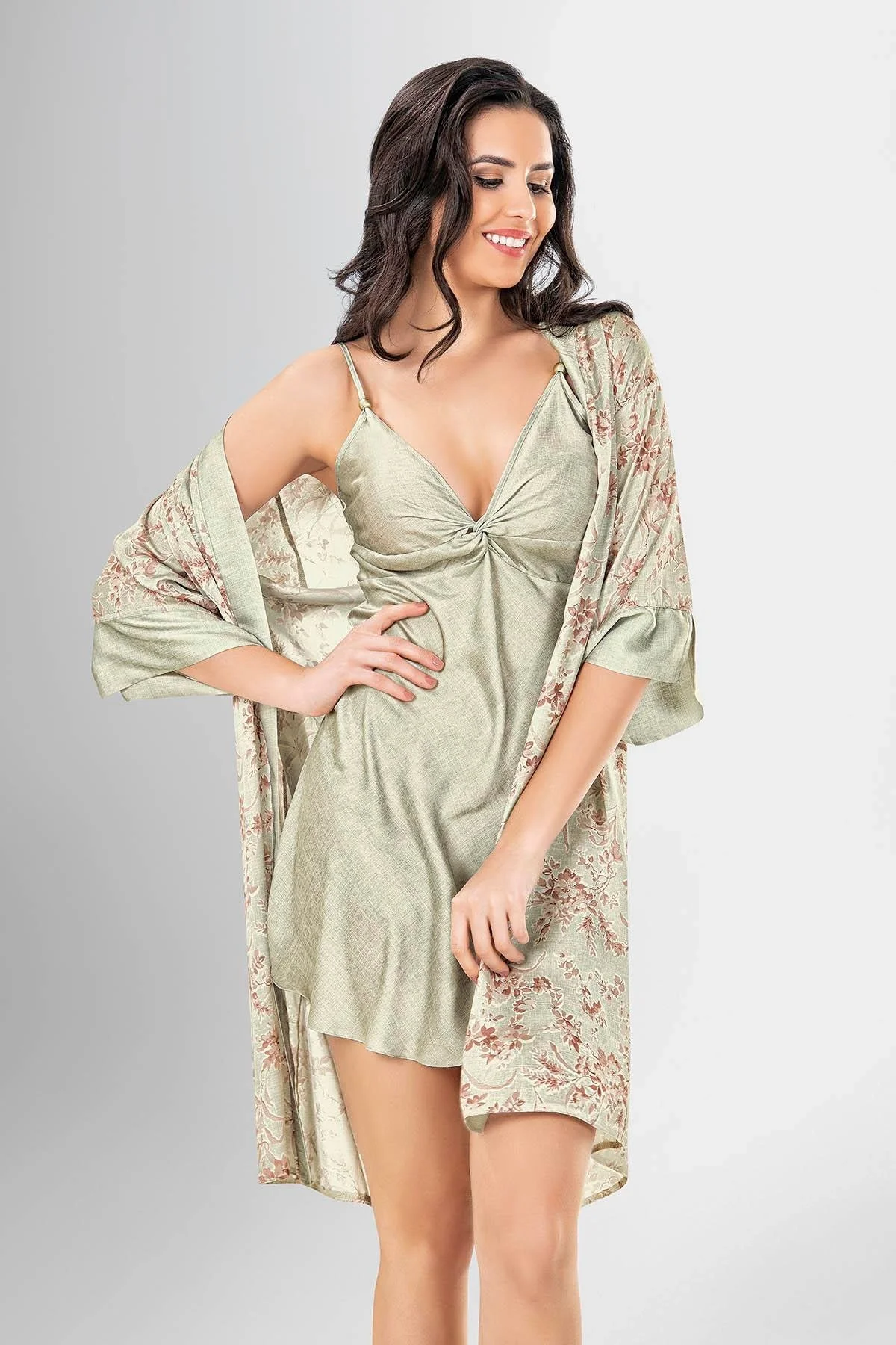 Ahu Loriva 2 li Kısa Sabahlık Takımı Desenli 1938 Sabahlık Toptan