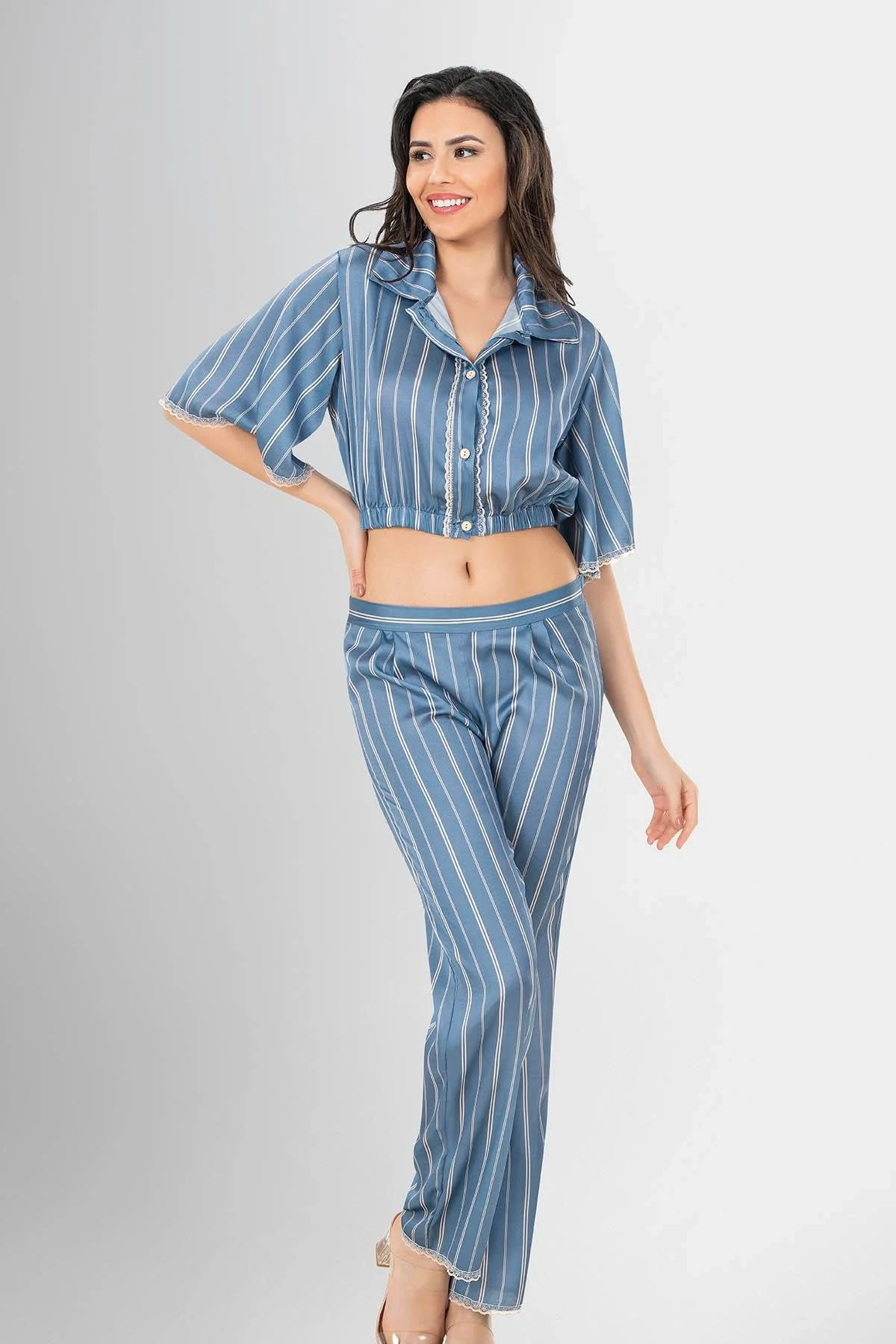 Ahu Loriva 2'li Pijama Takımı Desenli 1956 Pijama Takımları Toptan
