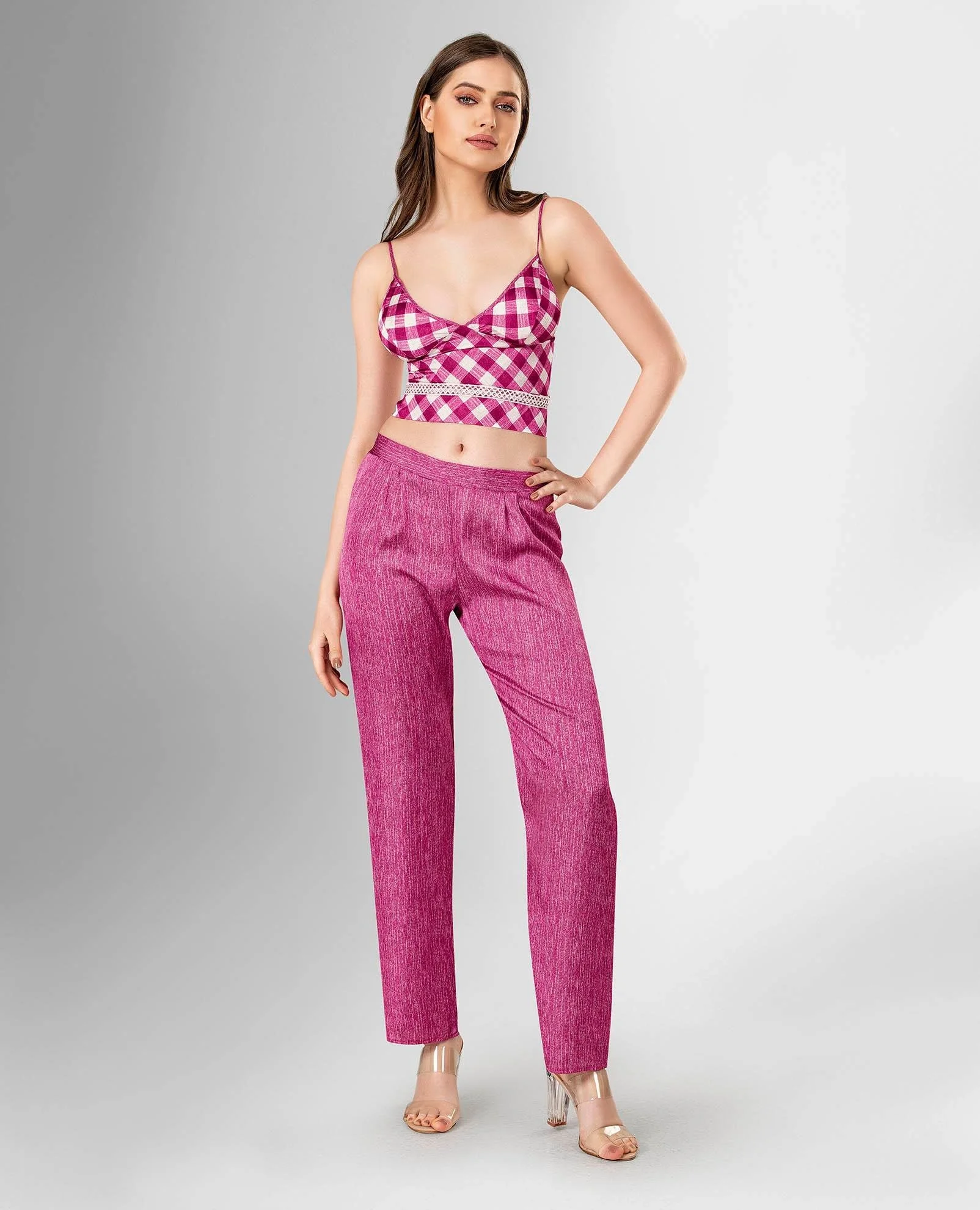 Loriva 3'lü Pijama Takımı 1836, Ahu markası, mor-kare desenli, kadın pijama seti, uzun pantolon ve ceketli üst