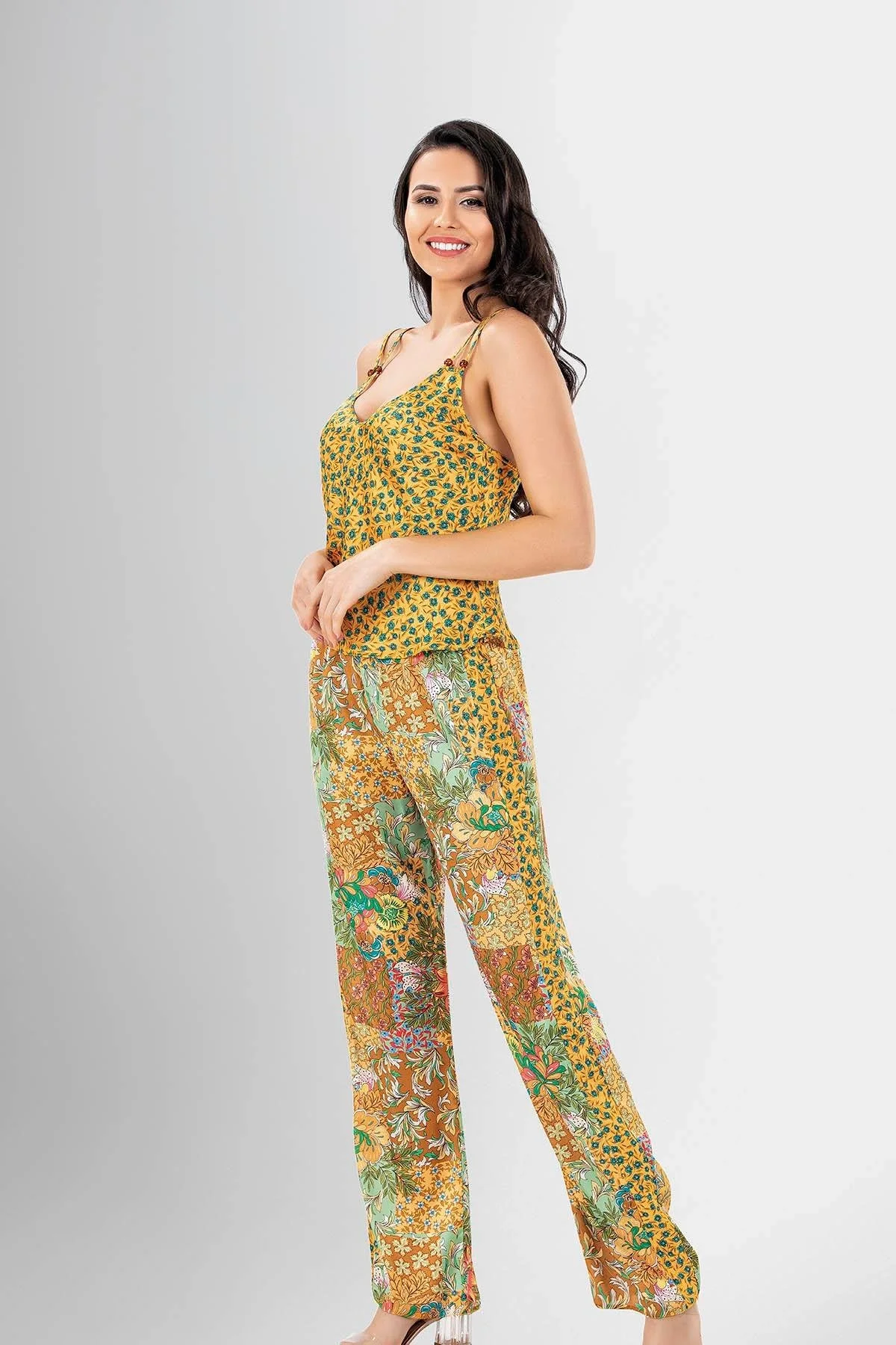 Ahu Loriva 3'lü Pijama Takımı Desenli 1942 Pijama Takımları Toptan