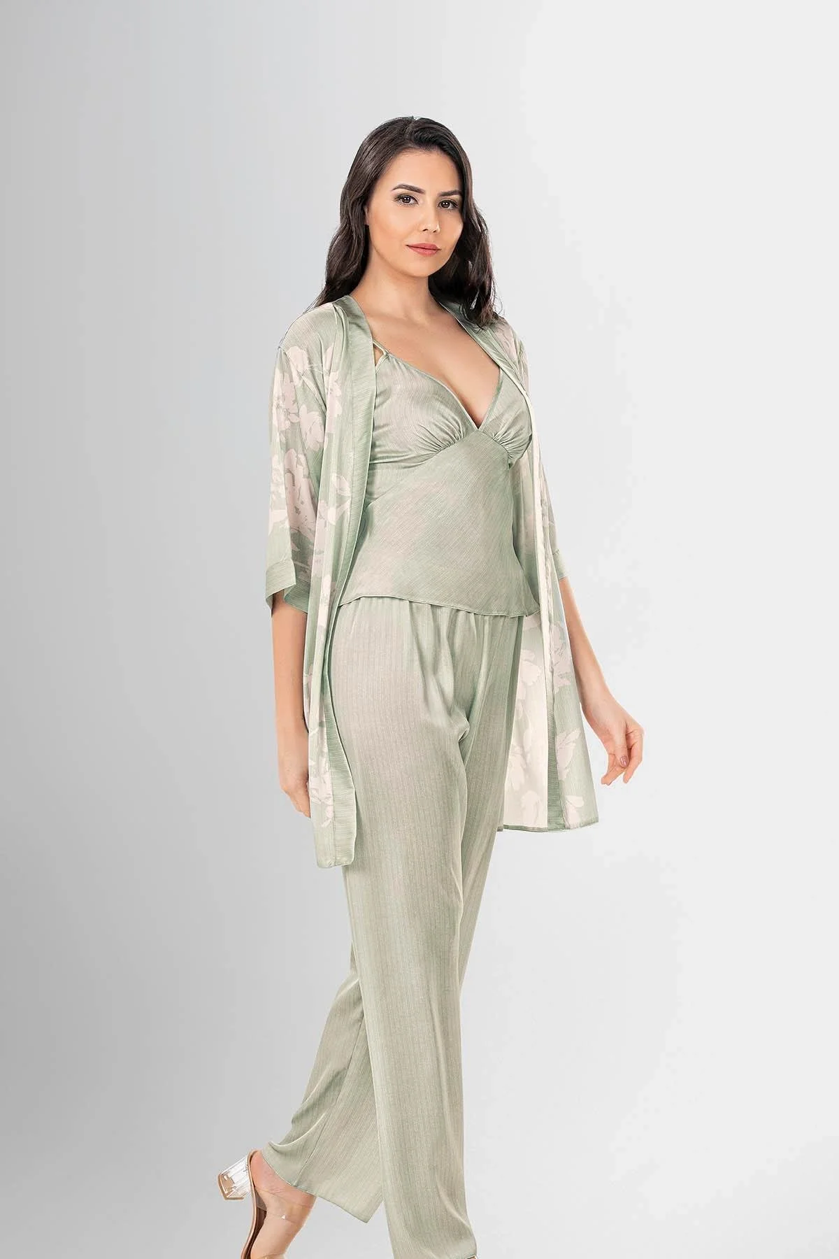 Ahu Loriva 3'lü Pijama Takımı Desenli 1953 Pijama Takımları Toptan