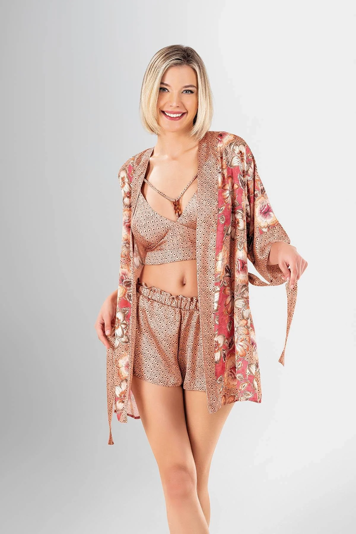 Ahu Loriva 3'lü Şort Takımı Desenli 1927 Şort Takım Toptan