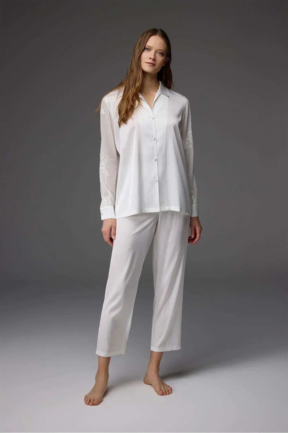 Nakışlı  Gömlek Yaka Pijama Takım BM-1830