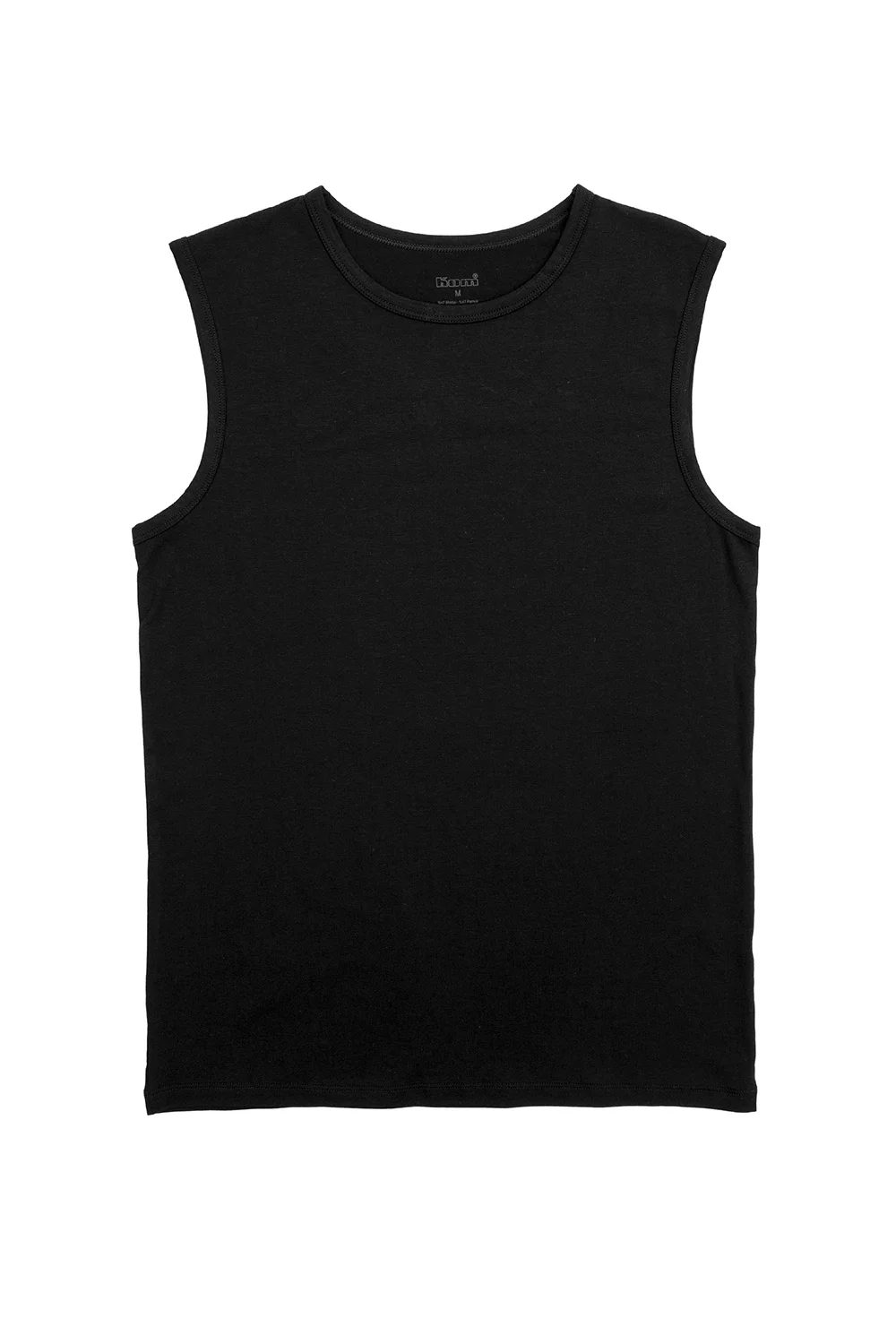 KOM marka siyah erkek atlet yaka 2'lilik tank top, minimalist tasarımlı, beyaz arka plan üzerinde