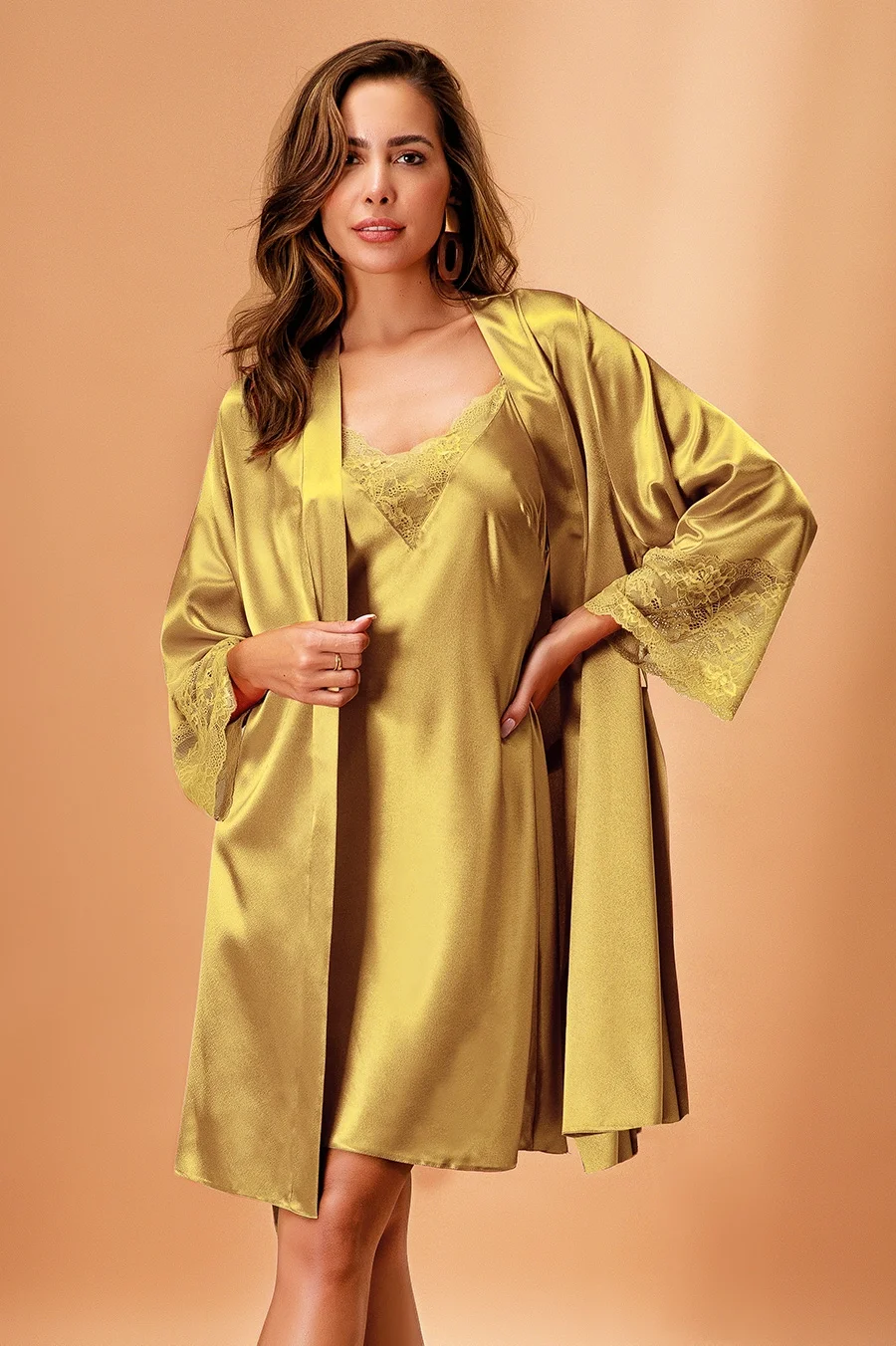 Nurteks Nurteks 5336 – Saten Kimono Takım – Yeşil Sabahlık Toptan